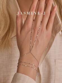 1pc S925 Sterling Silver Gold-Plated Chain Finger Bracelet, Multi-Layered Chain Bracelet, Three-Layer Chain Bracelet, Sterling Silver Bracelet, Women's Ring Bracelet, Simple, Sophisticated And Elegant, Suitable For Everyday Wear, A Perfect Gift For Her On Holidays. - Multicolor - View 8