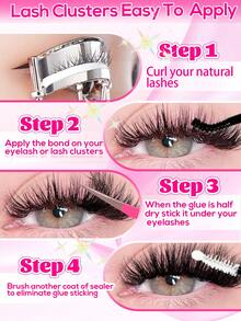 600Pcs Lash Extension Kit, Individual Lashes Clusters Kit D Curl Eyelash Extension Kit, 9-16mm Mixed Length Lashes, High-Quality Cluster Lashes With Bond And Seal, Tweezer & Brush, Lightweight, Waterproof, Beginner-Friendly, Ideal For Salon Use, Daily Wear, Glam & Travel Looks - Multicolor - View 10