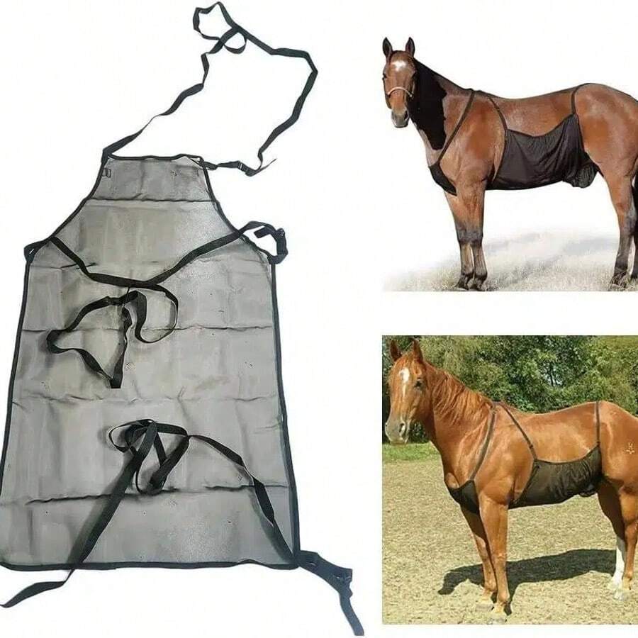 1件黑色透气网眼护腹带，马匹腹部保护罩，通用型，适用于骑乘、放牧、宠物马匹装备 - 黑色 - 查看 1