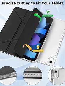 1pc Unisex Minimalist PU Leather Tri-Fold Stand Protective Case With Pencil Slot, Suitable For IPad 7/8/9, IPad Air 5/4/3 9th Gen 10.2, IPad Pro 11, IPad Mini 5 - Black - View 5