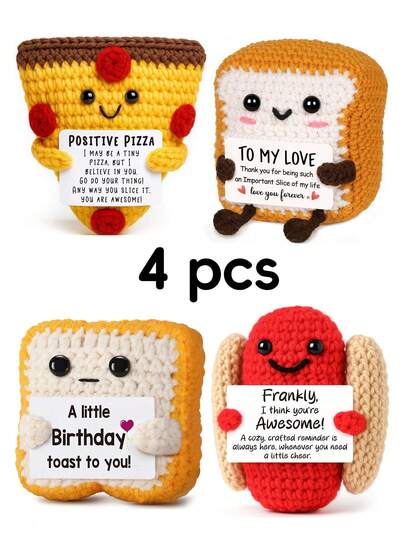 Set de 4 figuras decorativas de escritorio hechas a mano a ganchillo, muñecas adorables de ciencia ficción, excelente regalo de cumpleaños para mejores amigas, hermanas, mamás, abuelas, compañeros de trabajo, familia, llavero, apoyo emocional positivo, fiesta creativa, Navidad, Día de San Valentín, muñeca de peluche