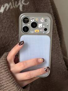 1 ốp lưng điện thoại DIY họa tiết kẻ sọc xanh dương phong cách Y2K + hình dán động vật hoạt hình, tương thích với iPhone 17 Pro Max 17 Pro 16 15 14 13 12 11 Pro Max Plus, khung mạ điện hình cá trê, mặt lưng TPU mềm. - trời xanh - Xem 4