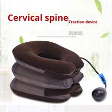 Dispositivo de Tracción Cervical Inflable con Soporte Suave para el Cuello - Alivio para Dolor y Tensión con Ajuste Personalizado - Incluye Funda - Marrón - Ver 2