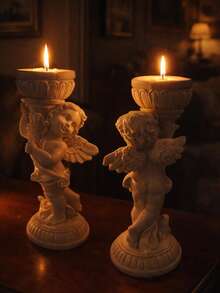 1/2 peças Castiçal de Anjo em Estilo Europeu Vintage, Escultura de Anjo Decorativa, Decoração para Casa, Suporte para Velas de Mesa, Presente Elegante para Casamentos, Feriados e Ocasiões Especiais - Multicolorido - Ver 5