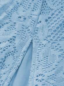 Elegant Sexy Party Date Minimalist Long Sleeve Lace Trim V-Neck Bodycon Dress - Baby Blue - View 10