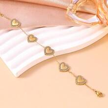 畅销欧美风奢华水钻心形手链，18K镀金不锈钢材质，优雅女士日常佩戴 - 愛心鑲鑽手鍊 - 查看 3