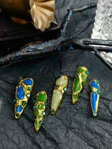 A Series Of Different Color Of Our Hot Long Stiletto: Green Nails Blue Nails: DIY 10pcs Of Cute Baroque Nail Art Of Y2K Glossy Green Nail Stickers Blue Nails Red Nails Orange Nails With Handpainted Ripples A Western Goth Palace Style French Tip Handmade Acrylic Press On Nails With Free Poly Gel Nail Kit. Bright Green, Gold, Blue Armor Surface - Nhiều màu - Xem 5