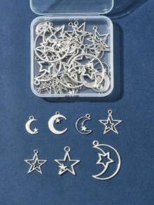 Bộ 50 mặt dây chuyền hợp kim hình trăng sao, nhiều màu sắc, bạc/vàng cổ điển. - 35 chiếc - Xem 4