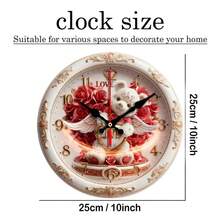 9.8-Inch Wooden Teddy Bear & Wall Clock - Silent Quartz Movement, Vintage Round Non-Ticking Clock Suitable Bedroom, Living Room, - Decor Room, Valentine's Day & (Battery Not Included) - Multicolor - View 4