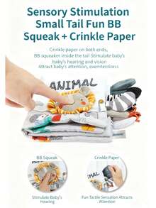 3D立体触感布艺狮子书，高对比度柔软布艺书玩具，适合0-12个月宝宝，柔软沙沙作响，婴儿爬行礼物玩具 - 灰色 - 查看 9