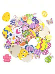 100 miếng dán xốp hình trứng Phục Sinh - Hình dán trứng, thỏ con, gà con nhiều màu sắc, thích hợp để trang trí tiệc săn trứng Phục Sinh, làm đồ thủ công mùa xuân, quà tặng tiệc tùng và trang trí bảng thông báo. - Nhiều màu - Xem 2