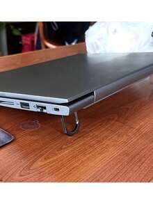 2个隐形金属支架，笔记本电脑支架增高器，可折叠便携式散热垫，可调节高度，适用于笔记本电脑 - 黑色 - 查看 1