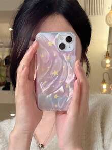 1pc Gradient Star Pattern Shockproof Full Coverage Phone Case Suitable For IPhone 11/12/13/14/15/16/17/Pro Max - Pink - View 3