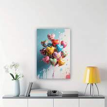 1pc Heart-Shaped Balloon Wall Art With Multicolor Pastel Hues - Modern Classic Vertical Hanging Canvas Print In Wood Frame For Living Room, Bedroom, Office Decor - Mother'S Day, Birthday, Easter, New Year Gift - Vibrant Heart Balloons Home Decoration (Indoor Use), Framed Wall Art, Canva Wall Art, Wall Art Decor - 彩色 - 查看 10