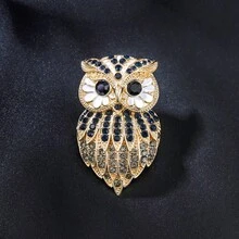 1枚猫头鹰造型休闲锌合金镶钻时尚个性化胸针，适合男士日常、工作、派对佩戴