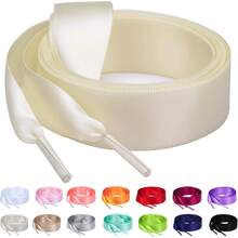 Flat Colorful Satin Shoelaces, 3/ 4inch Width, Women's/Girls' Shoelaces, White, 47inch (120) Cm: Clothing, Shoes, And Jewelry - 絲帶米色 - 查看 8