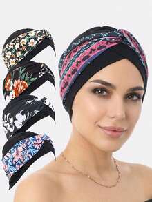 1pc Women's Sequin 3D Flower Printed Style Turban Hat, Suitable For Daily Use Hair Sleep Cap - Multicolor - View 14