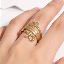 COINBUFF 1pc Elegant Anchor Symbol Line Stainless Steel Gold Plated Adjustable Open Ring, Suitable For Daily Wear And Holiday Gifts - As Shown - View 2