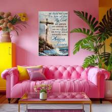 1pc Easter Decor, Easter Inspirational Wall Art, Minimalist Wrapped Framed Canvas Wall Art, Vintage Prints Poster, Cross On Beach, Draped Cloth, Ocean Landscape - Modern, Impressionistic,  Art, Landscape Painting Style, Birthday Party Decor, Decorative Wall Art for Living Room Bedroom Office, Hanging Hardware Included - Wrapped Framed Canvas, Vertical - Lienzo enmarcado - Ver 7