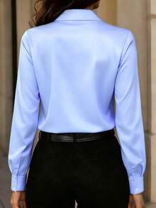 Women's New Arrival Satin Button-Down Shirt, Fashionable, Versatile, Suitable For All Seasons - Light Blue - View 2