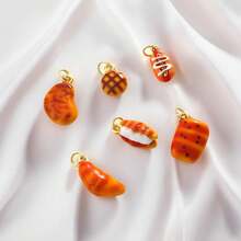 1pc Copper Drip Oil Cartoon 3D Realistic Baked Bread, Egg Tart, Croissant Pendant DIY Bracelet Necklace Earrings Backpack Versatile Accessory, Handmade Parts, Women Holiday Gift - Multicolor - View 1