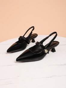Women's Fashion Pointed Toe Bowknot Slip On Mules, Comfortable Versatile High Heel Backless Sandals, Summer - Black - View 2