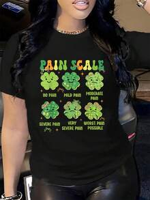 100% Cotton Funny Pain Scale Shamrock Nurse St. Patrick's Day Men Women T-Shirt Women's Short Sleeve T-Shirt Comfort Soft Crew Neck Tee Tops - 黑色 - 查看 5