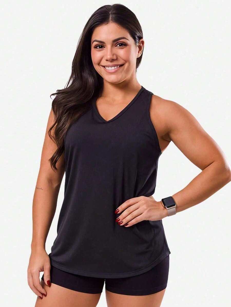 Women's Dry Fit Tank Top For Gym And Workout - 黑色 - 查看 1