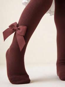 1 Pair Cotton Bow Decor Baby Tights, Infant Stirrup Leggings - Red - View 6