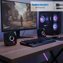 Wired Computer Speakers, HIFI Stereo Microphone USB Powered Speakers With LED Lights, Suitable For Desktop PC