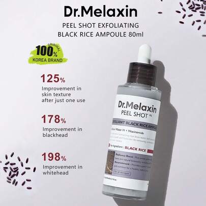 Dr.Melaxin 80毫升 PEEL SHOT 黑米去角质安瓶，温和去角质精华，蕴含保湿配方，质地轻盈易吸收，提亮肤色，改善粗糙肤质，韩国化妆品
