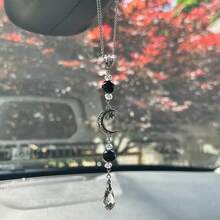 1件伊斯兰斋月装饰/汽车装饰，月亮和星星黑曜石珠，神秘女巫风格，捕梦网后视镜挂饰，紫色水晶蝴蝶捕梦网后视镜挂饰，波西米亚风格配饰，全新礼物 - 彩色 - 查看 2