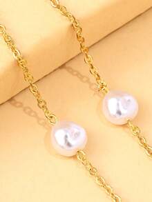 1pc Minimalist Geometric Multilayer Pearl Chest Chain Necklace, Luxury Pearl Bikini Charm