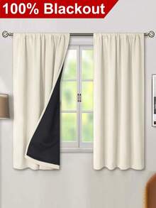 1pc Full Blackout Thermal Curtain - 99% UV Resistant Polyester, Rod Pocket Hanging, Non-Bleachable Plain Weave, Bedroom Art Theme, Coated Blackout Thermal, , Noise Reducing - Ideal For Bedroom, Farmhouse And School Deep Sleep - Beige - View 5