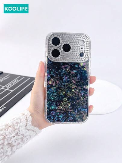 Koolife 1pc Gradient Glitter Faux Stone Texture Phone Case, Large Window Full Rhinestone TPU Material, Raised Lens Protection, Fashionable INS Style, Compatible With IPhone 17/17 Pro/17 Pro Max