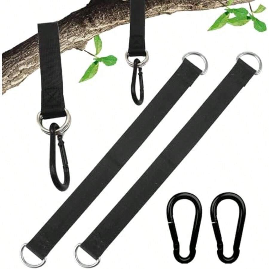 Tree Swing Hanging Kit - 2 PCS Hammock Straps And 4 Hooks - Black - View 1