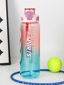 1pc 950ml/30oz Or 700ml/24oz Gradient Color Sports Straw Water Bottle, Large Capacity With Measurement Scale, Woven Handle For Easy Carrying, Bounce Back Straw, Portable & Durable, Suitable For Outdoor Sports, Fitness, Running, Camping, Also A Great Gift - Multicolor - View 14