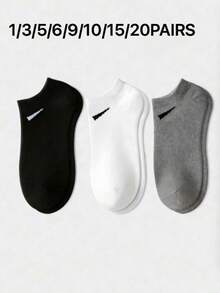 20 Pairs Unisex Socks, Sports Socks, White/Black/Grey Short Socks, Comfortable Ankle Socks With Slash Pattern, Moisture-Wicking, Breathable, Classic Solid Color, Simple & Fashionable Casual Socks, Suitable For Daily Wear - Black and White - View 16