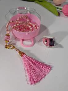 99颗仿珍珠穆斯林念珠，镶嵌水钻，配有电子戒指计数器，2件套透明首饰盒，2件套穆斯林电子念珠戒指和念珠手链，适用于仓库库存管理、祈祷计数、节日礼物、运动、祈祷、高尔夫计数，可作为节日礼物赠送。 - 彩色 - 查看 5