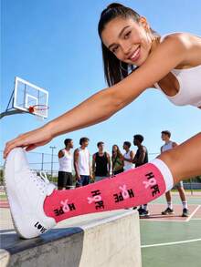 4/8 Pares de Meias de Compressão com Laço Rosa para Mulheres e Homens, Melhor Suporte para Esportes, Corrida, Ciclismo, Viagens de Avião, Presente para Namorada, Mãe, Avó, Professor, Dia dos Namorados - Multicolorido - Visão 7