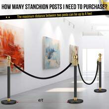 Techigher Stanchion Posts Queue With Black Velvet Rope, 5 Ft Black Carpet Ropes And Poles, Crowd Control Barriers Queue Line Rope, Barriers For Party Supplies - Black I 4 Pack I 3 Rope - View 2