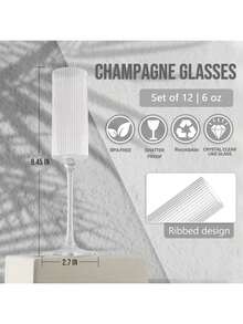 1/3/6/12只装亚克力香槟杯，5.5盎司（155.9克），不易碎，带柄，可重复使用 - 现代优雅，适合情人节、婚礼、派对、周年纪念日、圣诞节、生日等场合 - 透明 - 查看 6