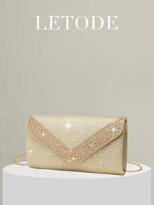 水钻首饰闪亮水滴项链耳环手链套装，可搭配手拿包，适合派对、晚宴等场合，金色亮片水钻翻盖优雅信封手拿包，浪漫婚礼、春夏链条单肩包、新娘包、正式舞会手拿包、优雅晚礼服包，完美搭配节日派对礼服和晚礼服。