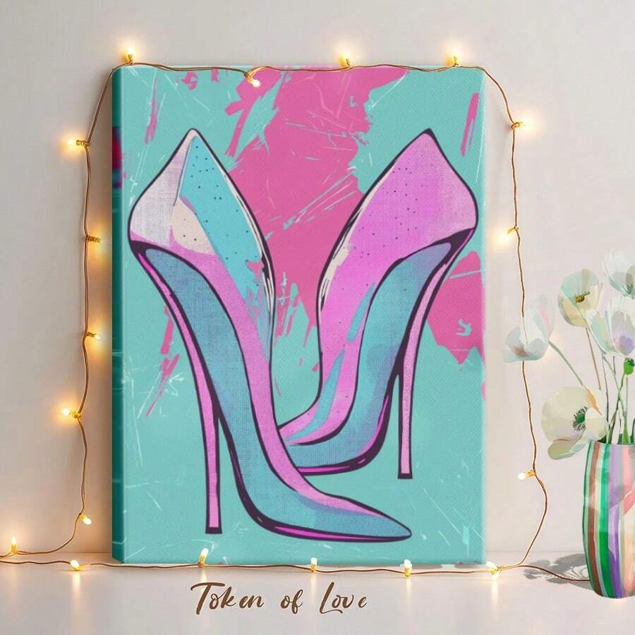 1pc Mexico Wall Art, Winter Wall Art, Christmas Decorations Wooden Framed Wall Art, Wrapped Canvas Vintage Prints Poster, High Heels, Pink Shoes, White Dots - Modern, Modern, Artistic, Bold Colors Style, Perfect Gift Decor, Wall Art for Living Room Bedroom Office, Hanging Hardware Included - Wrapped Framed Canvas, Vertical - Lienzo enmarcado - Ver 1