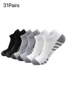 31 Pairs Men's Breathable Soft Comfortable Striped Knit Fabric Ankle Socks, Moisture-Wicking Sports Socks Suitable For Running, Basketball, All Seasons - Multicolor - View 9