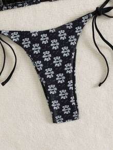 新款女士比基尼泳装套装，性感系带露背泳装，适合海滩、度假村、舞台和音乐会等场合。 - 黑色 - 查看 7