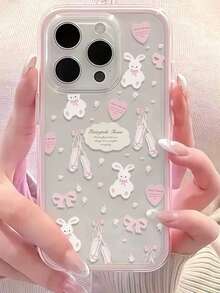 1pc Fashionable Rabbit Heart Bowknot Pattern Personalized Frame Transparent Anti-Drop TPU Full Coverage Phone Protective Case, Compatible With Iphone 11 12 13 14 15 16 17 Pro Max, Great Gift For Friends - Multicolor - View 4