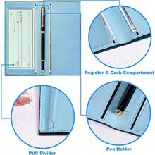 Premium Leather Checkbook Cover For Men And Women Checkbook Holder Wallet RFID Blocking - 天藍色的花 - 查看 4