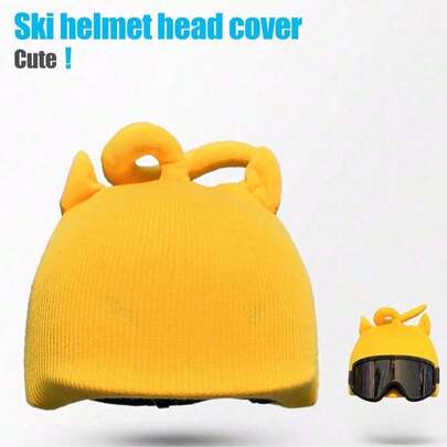 1pc Ski Hat & Helmet Cover, Cute Plush Cartoon Design, Can Be Worn Separately Or With Half Helmet, Suitable For Cycling, Skiing, Outdoor Sports