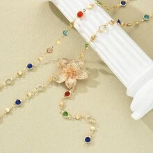 Vintage Colorful Rhinestone Multi-Layer Necklace Cross Pendant Zinc Alloy Gold Plated Stacked Wear Collarbone Chain - Kiểu 4 - Xem 7